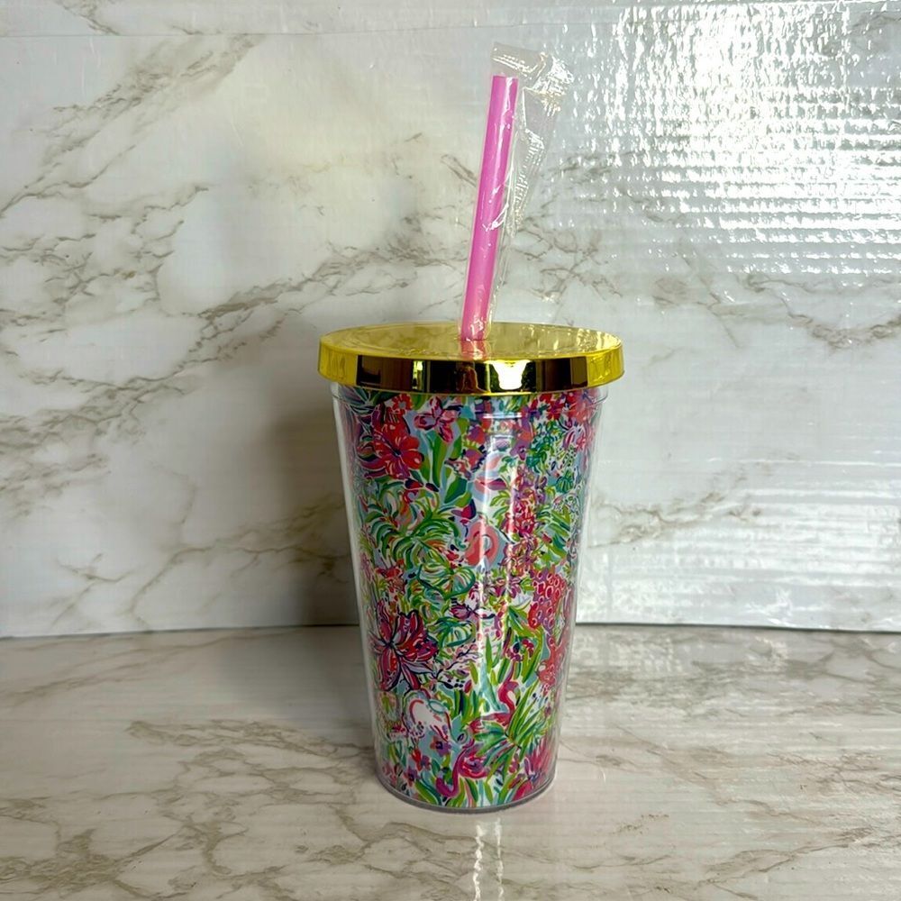 Lilly Pulitzer LILLYS FAVORITE THINGS Pattern drink plastic tumbler with straw